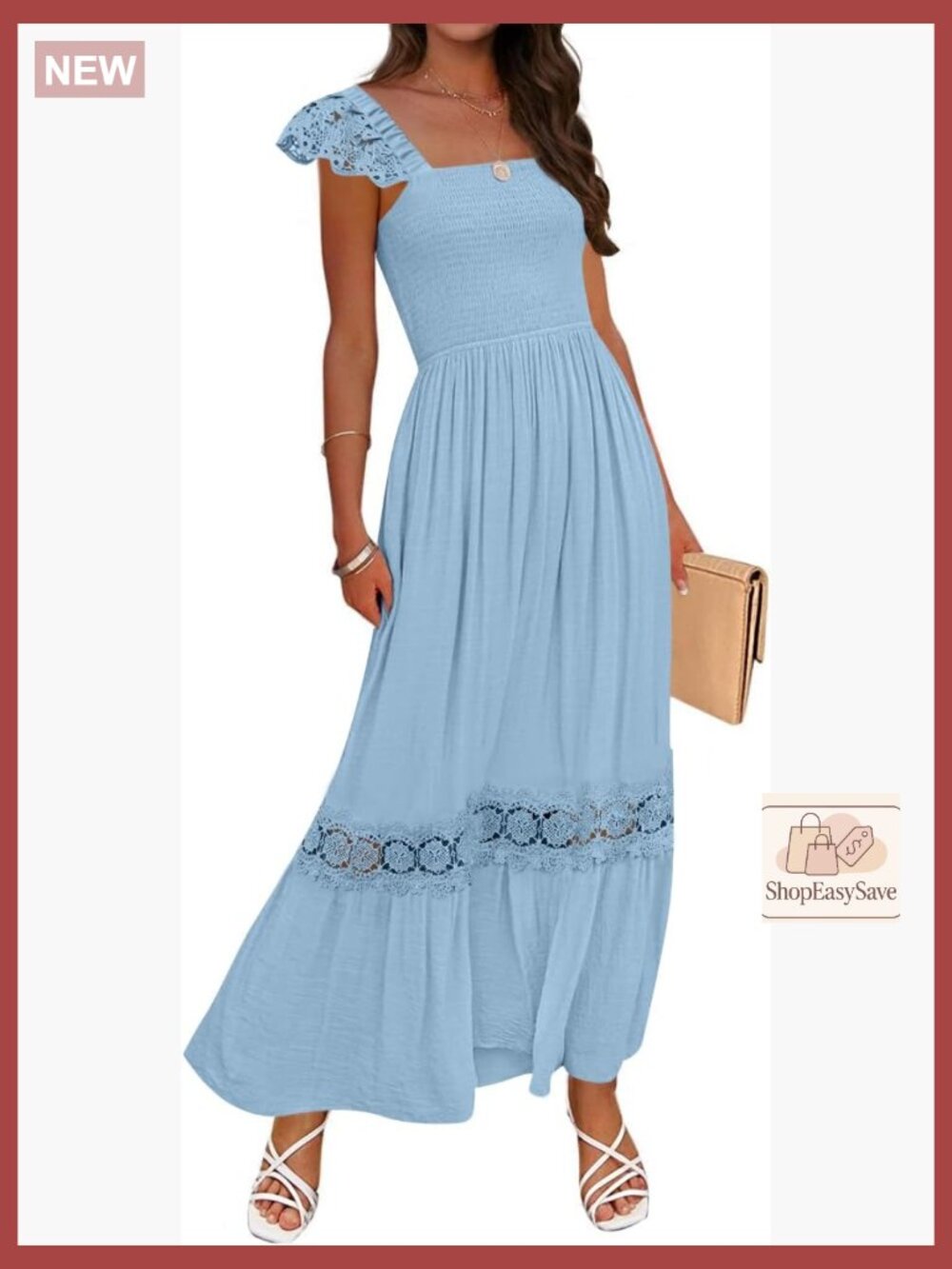 Lace Strap Square Neck Smocked Maxi Dress Boho Chic Summer Formal